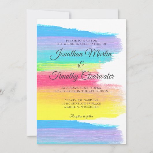 Invitation Arc-en-ciel moderne gai gai gai Mariage (Devant)