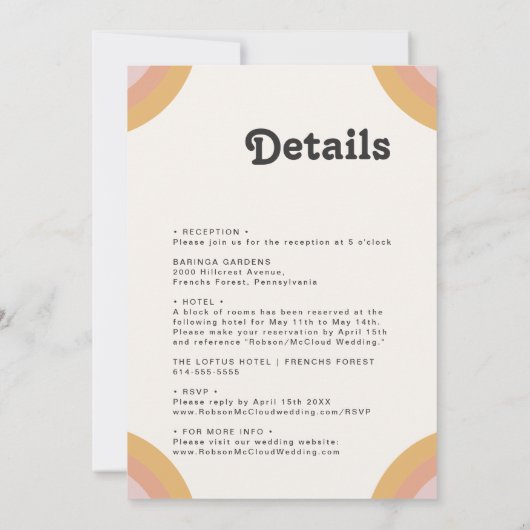 Invitation Arc-en-ciel moderne rétro 70's tout en un Mariage (Dos)