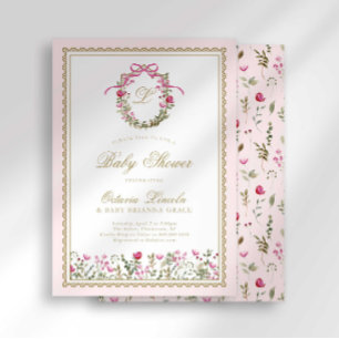 Invitation Arc-en-ciel Monogramme Bébé en Fleurs Shower