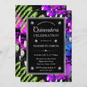 Invitation Arc-en-ciel Neon Abstrait Parties scintillant cadr (Devant / Derrière)