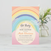 Invitation Arc-en-ciel Nuages Baby shower Personnaliser Oeuf  (Debout devant)