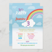 Invitation Arc-en-ciel nuages n'importe quel âge fête d'anniv (Devant / Derrière)