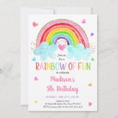 Invitation Arc-en-ciel Nuages rose Or Anniversaire (Devant)