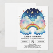 Invitation Arc-en-ciel nuages simples Anniversaire (Devant / Derrière)