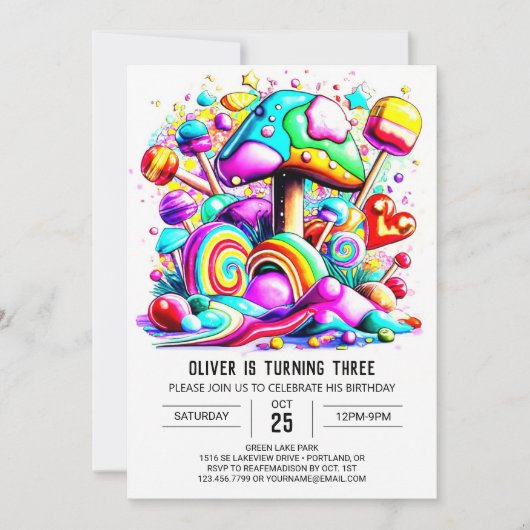 Invitation Arc-en-ciel Paillettes Anniversaire Enfants (Devant)