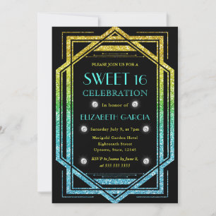 Invitation Arc-en-ciel Paillettes Art Déco Cadre Vintage Douc