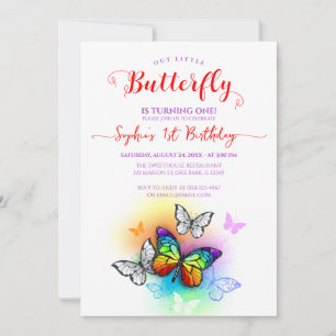 Invitation Arc-en-ciel papillon 1er anniversaire