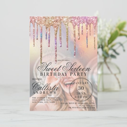 Invitation Arc-en-ciel Parties scintillant holographique gout (Debout devant)