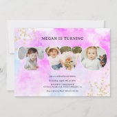 Invitation Arc-en-ciel parties scintillant violet 3 photos 2e (Devant)