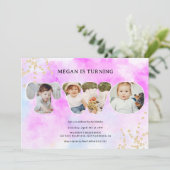 Invitation Arc-en-ciel parties scintillant violet 3 photos 2e (Debout devant)