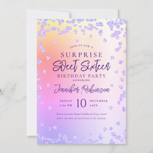 Invitation Arc en ciel Parties scintillant violet photo SURPR (Devant)