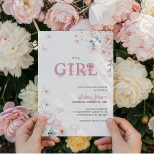 Invitation Arc-en-ciel pastel floral C'est une fille Nœud Bab