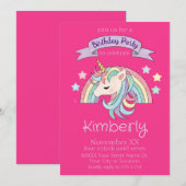 Invitation Arc-en-ciel pastel mignon et licorne scintillante  (Devant / Derrière)