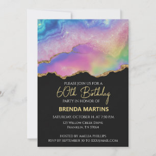 Invitation Arc-en-ciel Pastel Or Paillettes  Aquarelle
