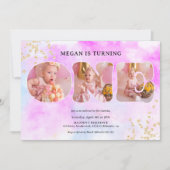 Invitation Arc-en-ciel pastel parties scintillant or 3 photos (Devant)