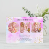 Invitation Arc-en-ciel pastel parties scintillant or 3 photos (Debout devant)