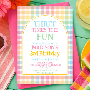 Invitation Arc-en-ciel Pastel Trois Fois Plus de Plaisir 3e A
