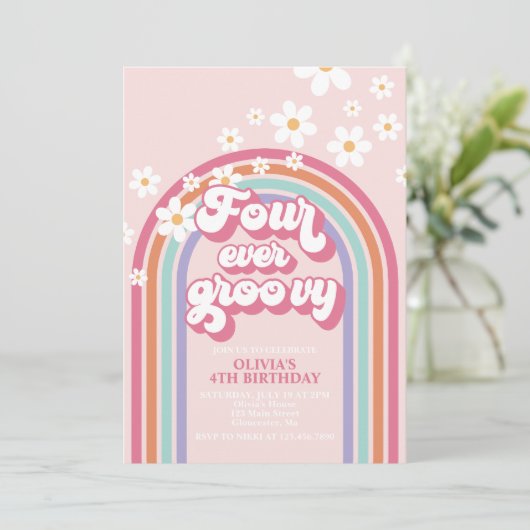 Invitation Arc-en-ciel rétro quatre jamais Super 4e anniversa (Debout devant)