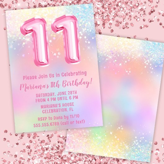 Invitation Arc-en-ciel rose 11e anniversaire