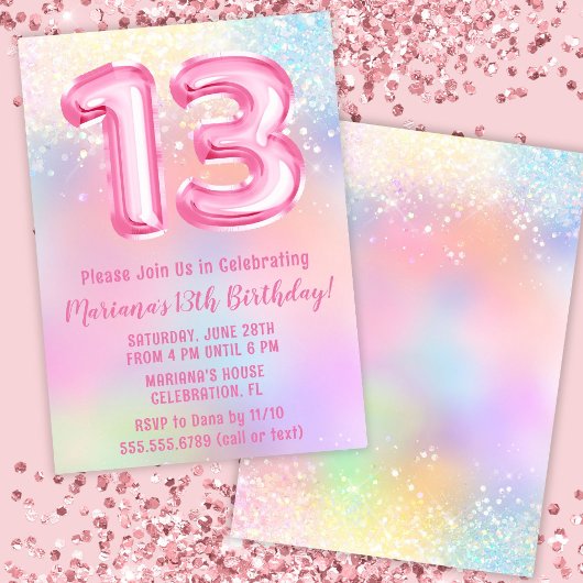 Invitation Arc-en-ciel rose 13e anniversaire