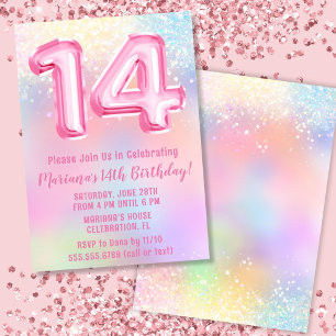 Invitation Arc-en-ciel rose 14e anniversaire