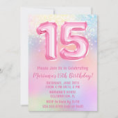 Invitation Arc-en-ciel rose 15e anniversaire (Devant)