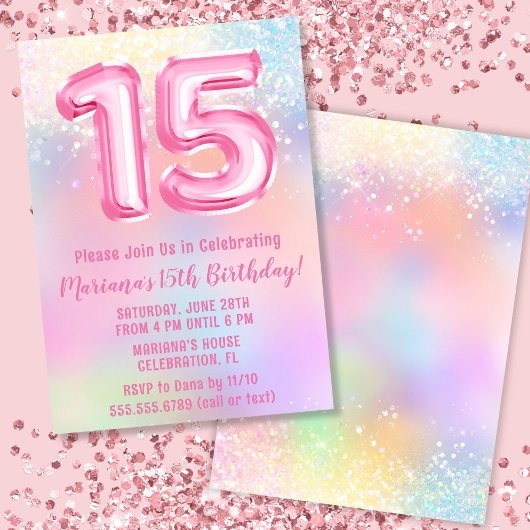 Invitation Arc-en-ciel rose 15e anniversaire
