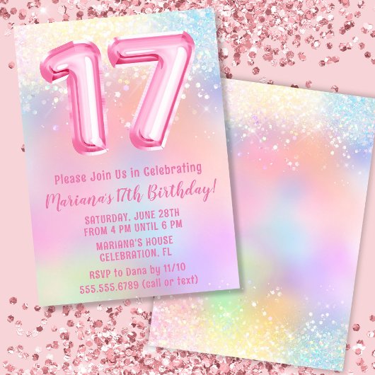 Invitation Arc-en-ciel rose 17e anniversaire