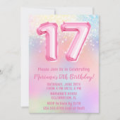 Invitation Arc-en-ciel rose 17e anniversaire (Devant)