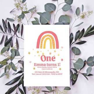 Invitation Arc-en-ciel rose 1er anniversaire