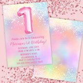 Invitation Arc-en-ciel rose 1er anniversaire