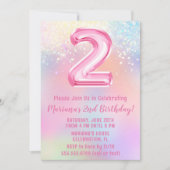 Invitation Arc-en-ciel rose 2e anniversaire (Devant)