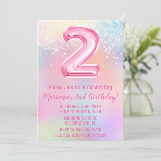 Invitation Arc-en-ciel rose 2e anniversaire (Debout devant)