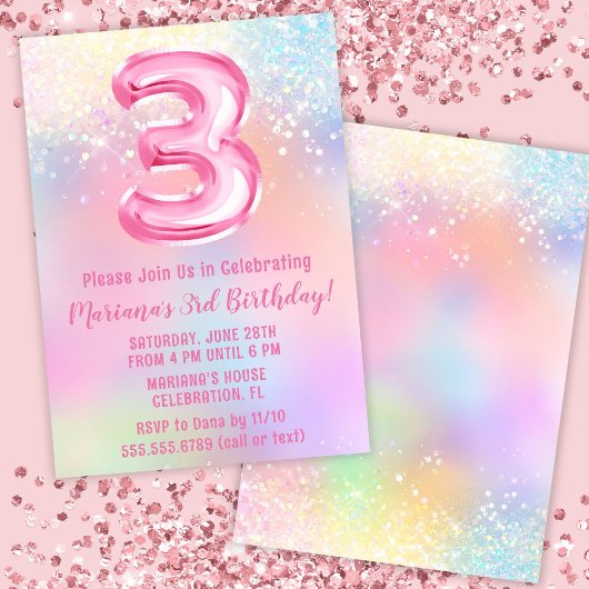 Invitation Arc-en-ciel rose 3e anniversaire