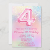 Invitation Arc-en-ciel rose 4e anniversaire (Devant)