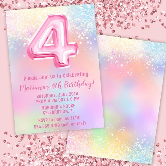 Invitation Arc-en-ciel rose 4e anniversaire