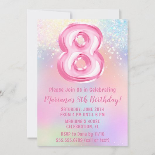 Invitation Arc-en-ciel rose 8e anniversaire (Devant)