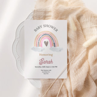 Invitation Arc-en-ciel rose avec nuages pour bébéDouche pour