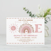 Invitation Arc-en-ciel rose Brown et soleil 1er anniversaire (Debout devant)