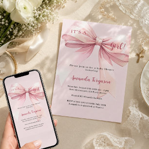 Invitation Arc en ciel rose c'est une fille Baby Shower