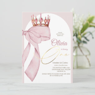 Invitation Arc-en-ciel Rose Coquette 1er Anniversaire