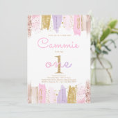 Invitation Arc-en-ciel rose et or 1er anniversaire (Debout devant)