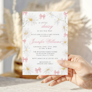 Invitation Arc-en-ciel Rose Fleur de Pâquerette Bébé Fille Sh