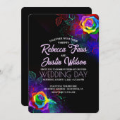 Invitation Arc-en-ciel Rose Floral Moderne Boho Noir (Devant / Derrière)