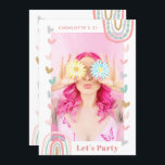 Invitation Arc-en-ciel rose moderne 21e fête d'anniversaire<br><div class="desc">Pink Rainbow Modern 21st Birthday Party Invitations dispose d'une photo moderne et unique carte d'invitation photo vingt premier parti. Parfait pour la famille et les amis invitations à votre fête. Envoyez-les à vos invités avec le texte rose '(Nom) 21 Faisons la fête' avec votre photo à l'avant à l'intérieur d'un...</div>