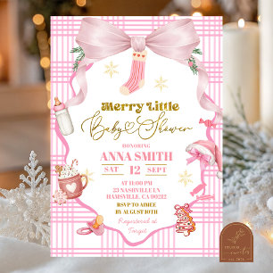 Invitation Arc en ciel rose Noël Ruban Merry Little Baby