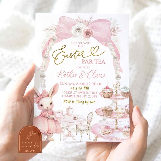 Invitation Arc-en-ciel Rose Perle Coquette Pâques Par Tea