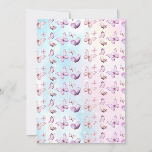 Invitation Arc-en-ciel rose violet papillon fille 1er anniver (Dos)