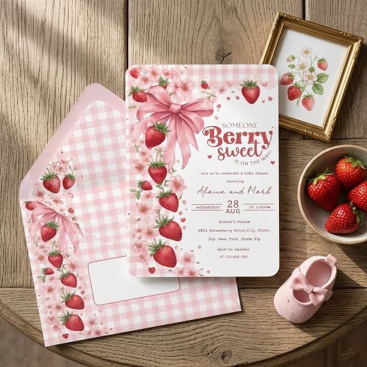 Invitation Arc-en-ciel Ruban Fraise Douce Fête de Naissance