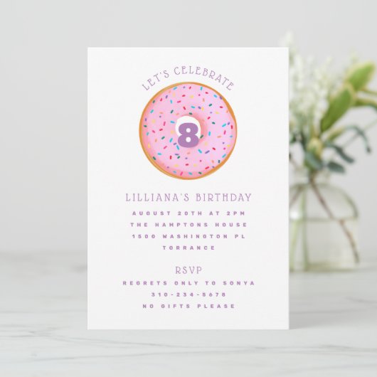 Invitation Arc-en-ciel saupoudrer Donut rose violet Anniversa (Debout devant)